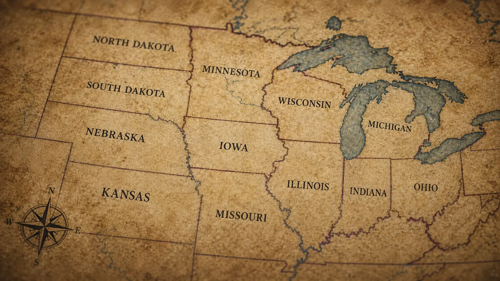 Vintage-style map of the Midwest United States