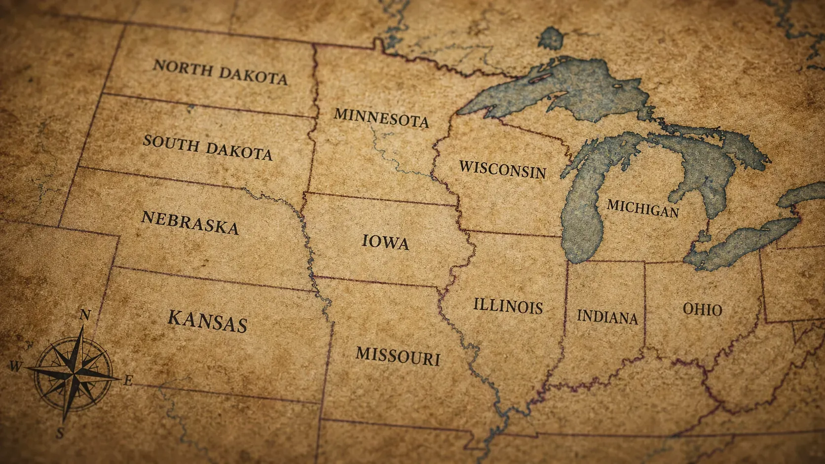 Vintage-style map of the Midwest United States